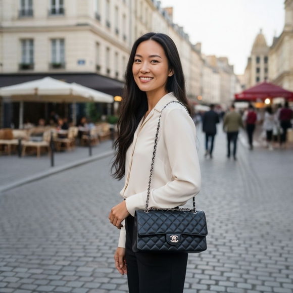 Chanel Black Caviar Leather Classic Medium Double Flap Bag SHW - Picture 3 of 11